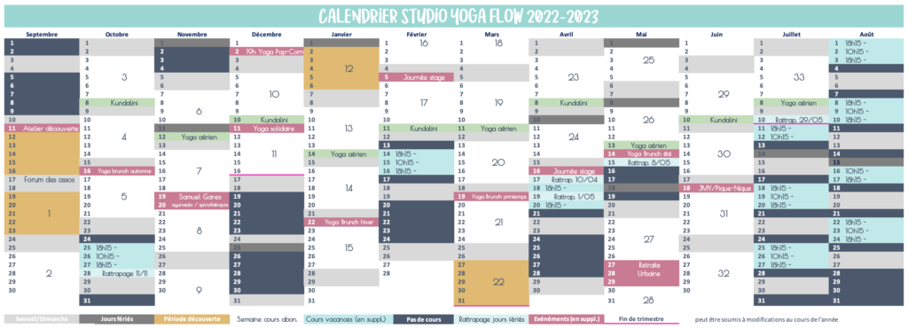 Calendrier des abonnements Yoga Flow