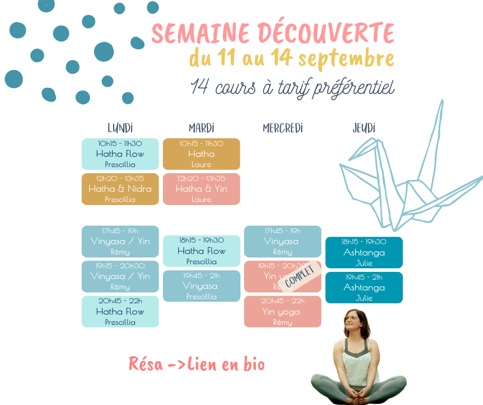 Planning Semaine Découverte Studio Yoga Flow