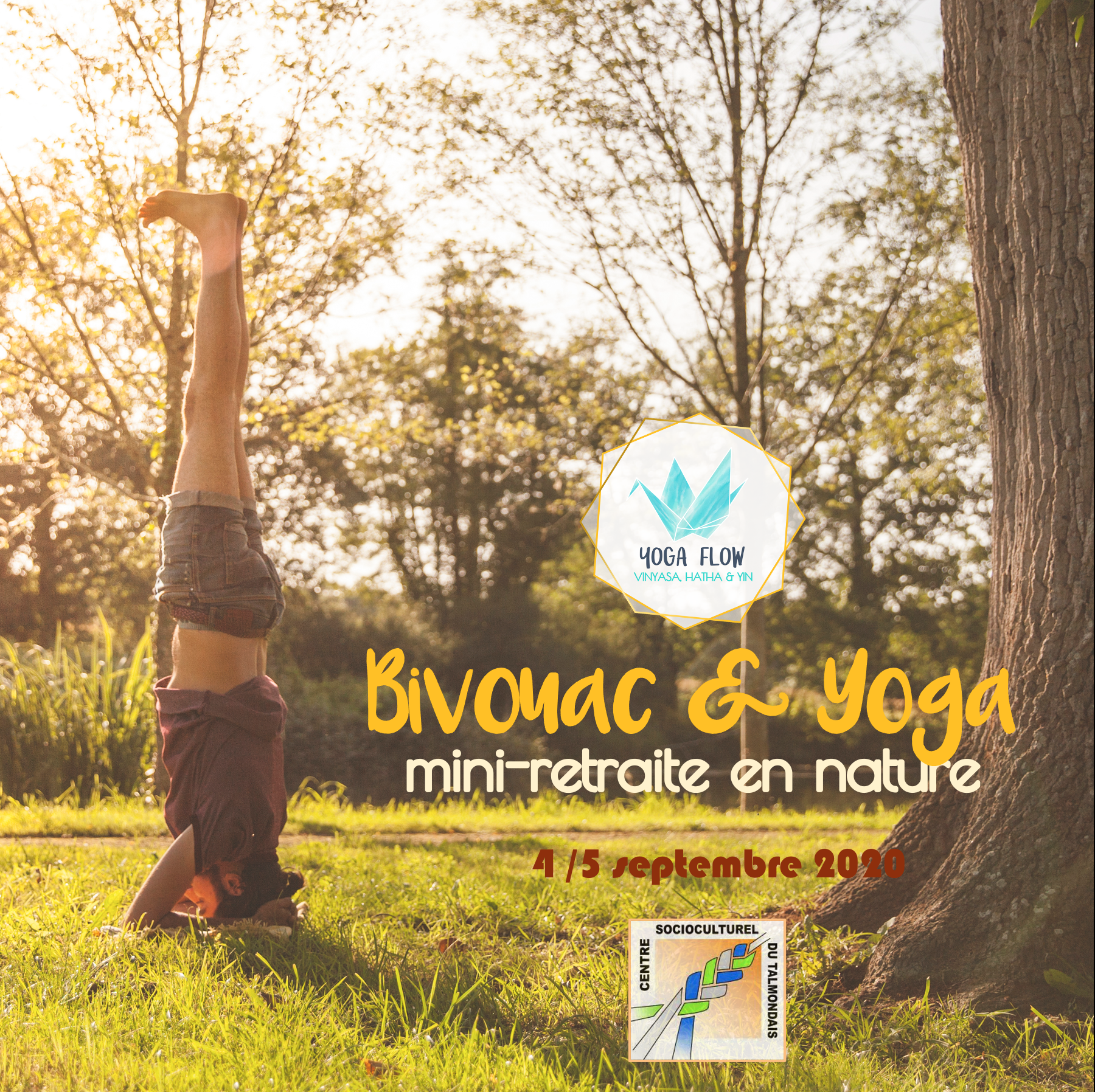 Affiche mini retraite de yoga et bivouac en Vendée 4/5 septembre 2020