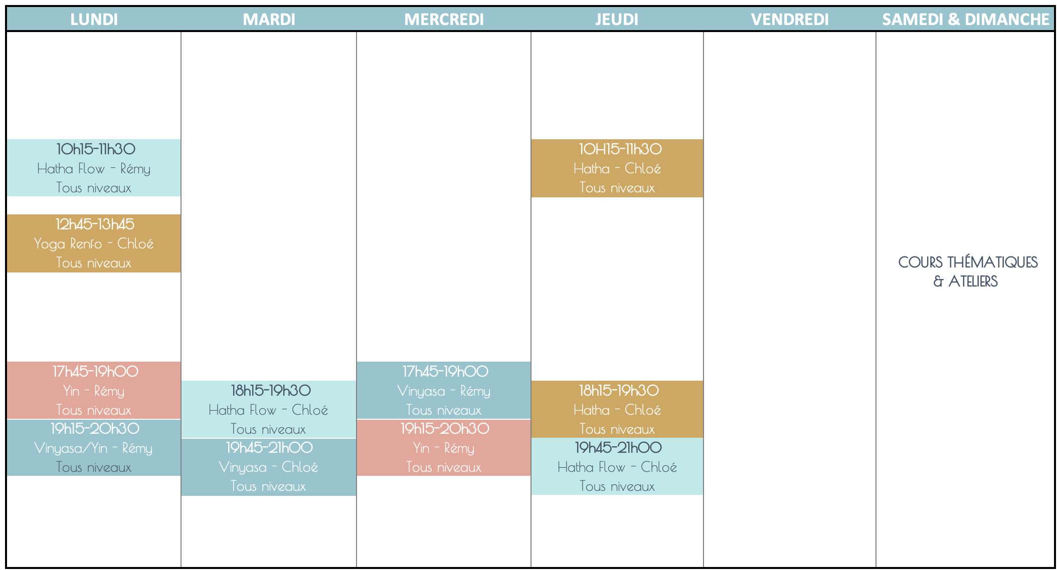 PLANNING STUDIO YOGA FLOW LA ROCHE SUR YON